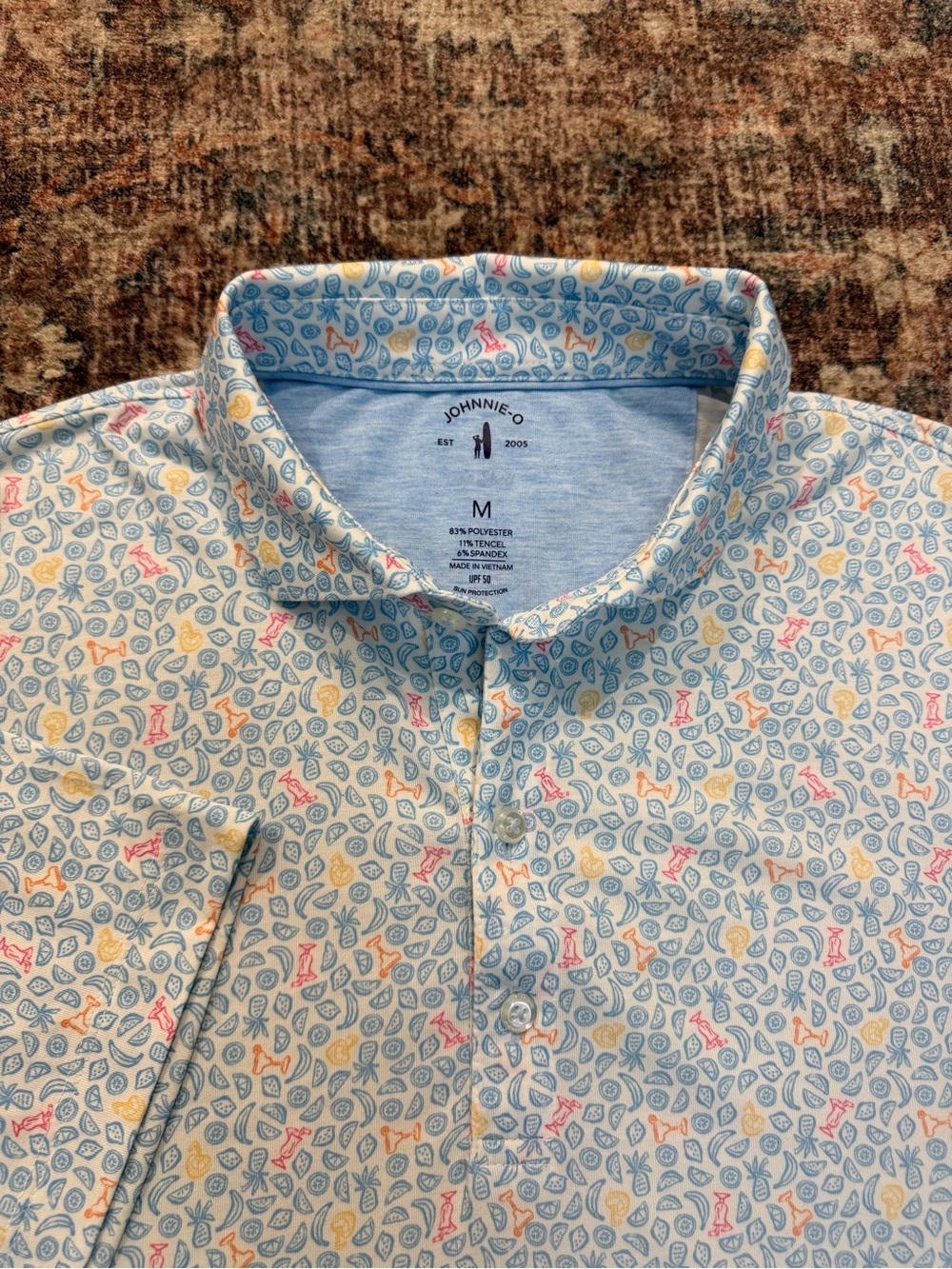 johnnie-O Light Blue Short-Sleeve polo Shirt with Multicolor tropical print M